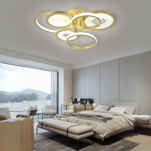 Lustra LED, cu Telecomanda, 3 Tipuri de Lumina, Intensitate Reglabila, 168W, Auriu