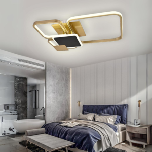 Lustra LED, cu Telecomanda, 3 Tipuri de Lumina, Intensitate Reglabila, 128W, Auriu
