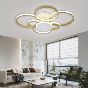 Lustra LED, cu Telecomanda, 3 Tipuri de Lumina, Intensitate Reglabila, 196W, Auriu