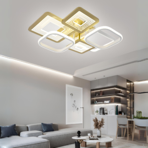 Lustra LED, cu Telecomanda, 3 Tipuri de Lumina, Intensitate Reglabila, 176W, Auriu