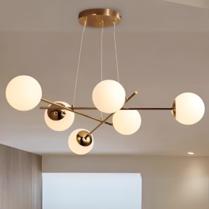 Lustra RFAN Tip Pendul, Model 5045/6, Cu 6 Abajururi, 6 X E27, Auriu/Alb