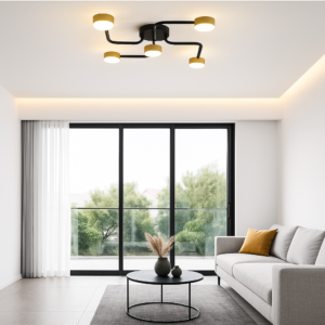 Lustra 5 X Bec LED, GX53, 3 Tipuri De Lumina, 60W, Negru/Auriu