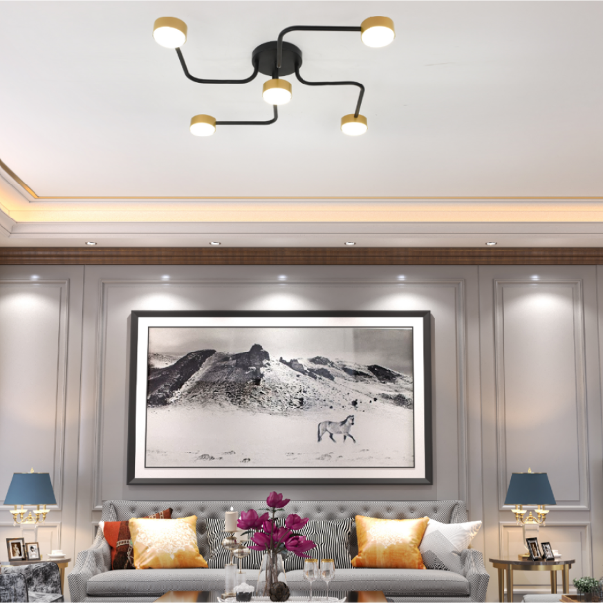 Lustra 5 X Bec LED, GX53, 3 Tipuri De Lumina, 60W, Negru/Auriu - imagine 2