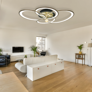 Lustra LED, Cu Telecomanda, 3 Tipuri De Lumina, Intensitate Reglabila, 103W, Negru/Auriu