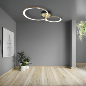 Lustra LED, Cu Telecomanda, 3 Tipuri De Lumina, Intensitate Reglabila, 53W, Negru/Auriu