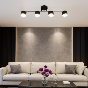 Lustra 4 X Bec LED, GX53, 3 Tipuri De Lumina, 48W, Negru/Auriu