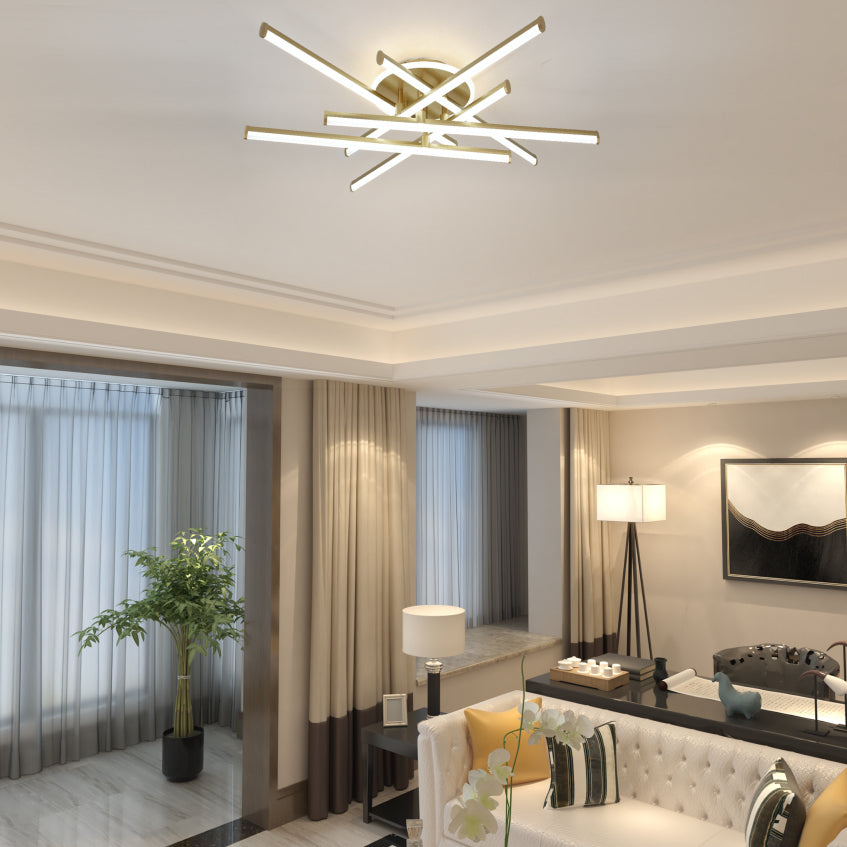 Lustra LED, cu Telecomanda, 3 Tipuri de Lumina, Intensitate Reglabila, 98W, Auriu