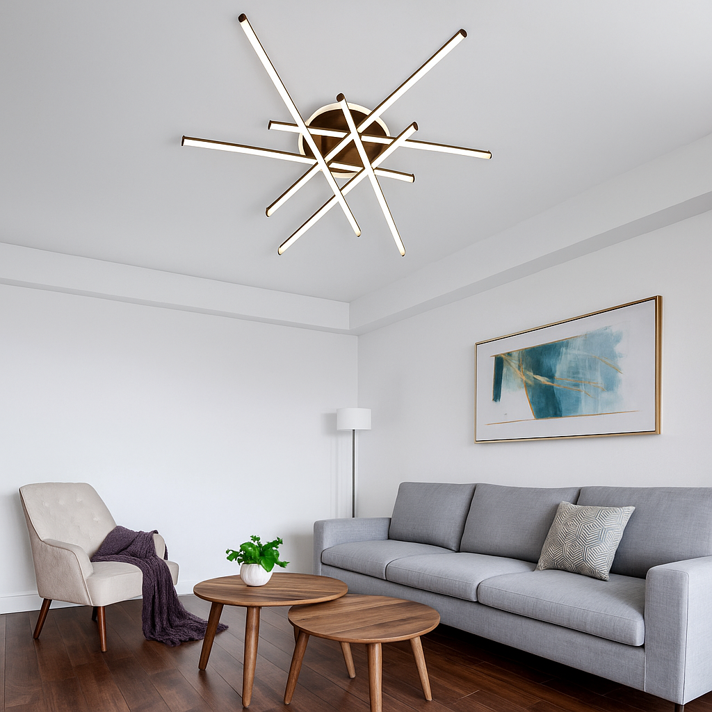 Lustra LED, cu Telecomanda, 3 Tipuri de Lumina, Intensitate Reglabila, 98W, Maro