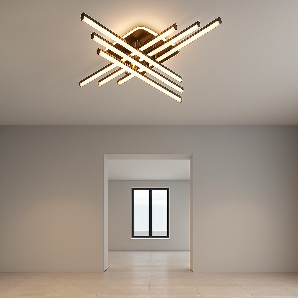 Lustra LED, cu Telecomanda, 3 Tipuri de Lumina, Intensitate Reglabila, 103W, Maro