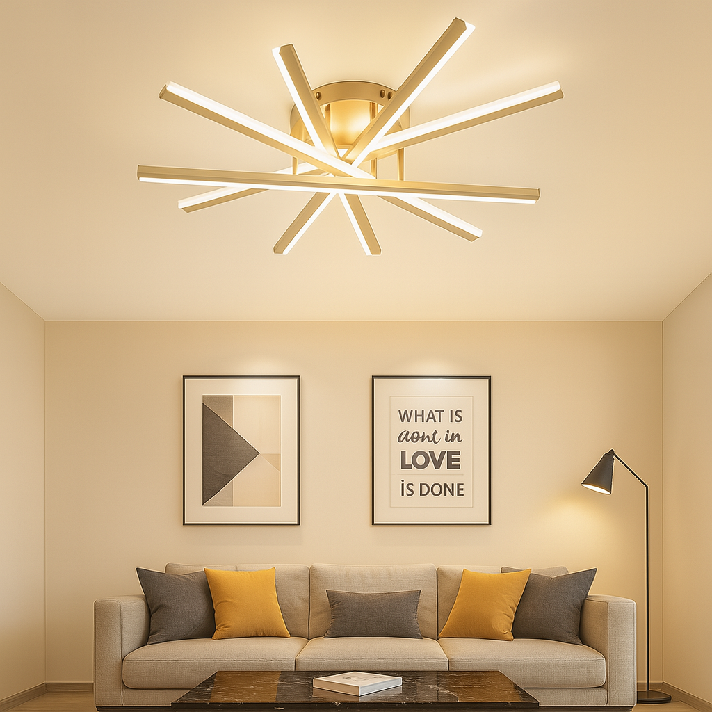 Lustra LED, cu Telecomanda, 3 Tipuri de Lumina, Intensitate Reglabila, 95W, Auriu