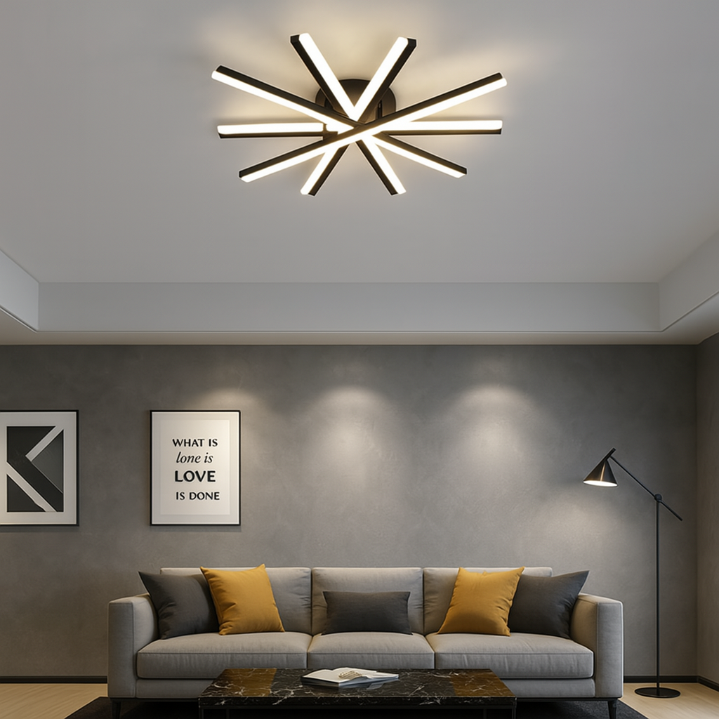 Lustra LED, cu Telecomanda, 3 Tipuri de Lumina, Intensitate Reglabila, 95W, Negru