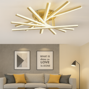 Lustra LED, cu Telecomanda, 3 Tipuri de Lumina, Intensitate Reglabila, 125W, Auriu