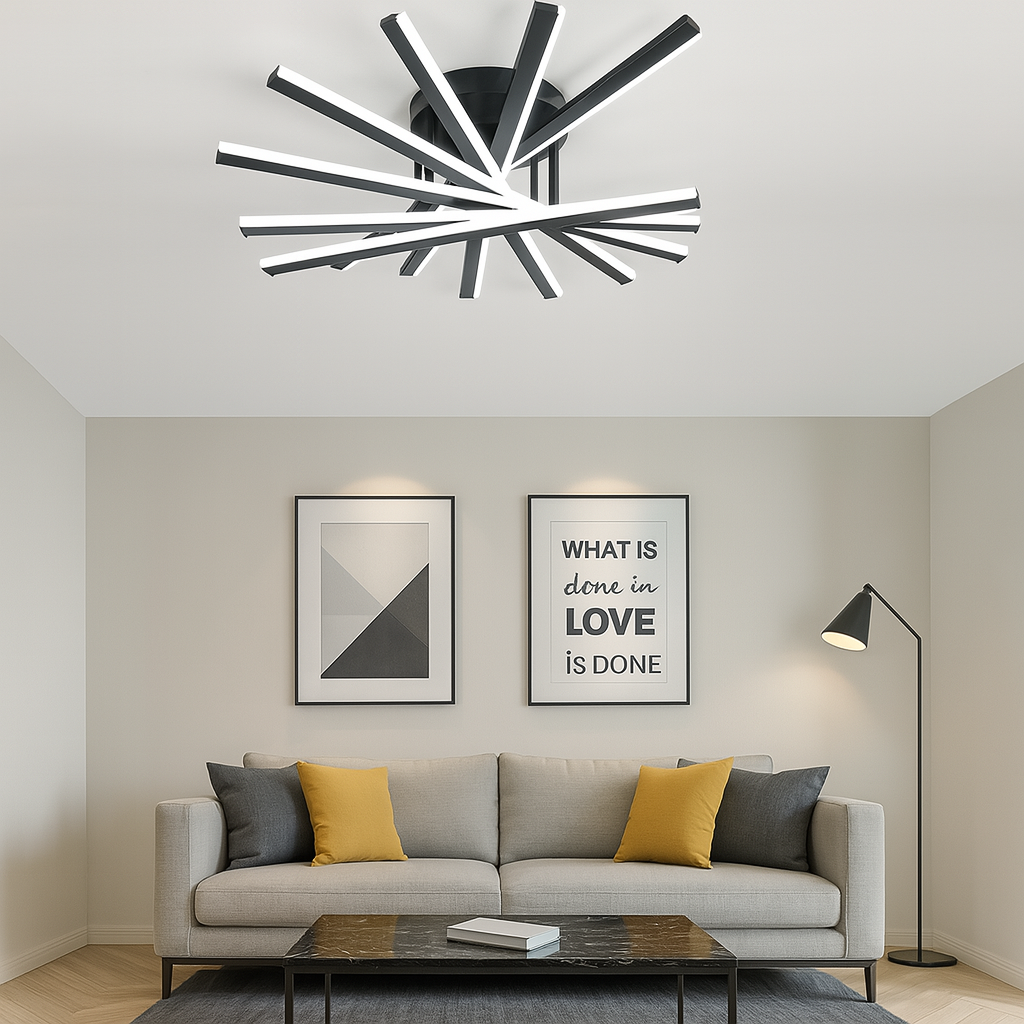 Lustra LED, cu Telecomanda, 3 Tipuri de Lumina, Intensitate Reglabila, 164W, Negru