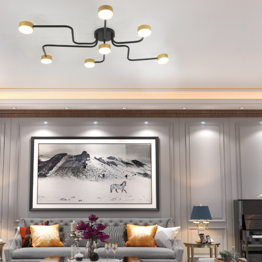 Lustra 7 X Bec LED, GX53, 3 Tipuri De Lumina, 84W, Negru/Auriu - imagine 2