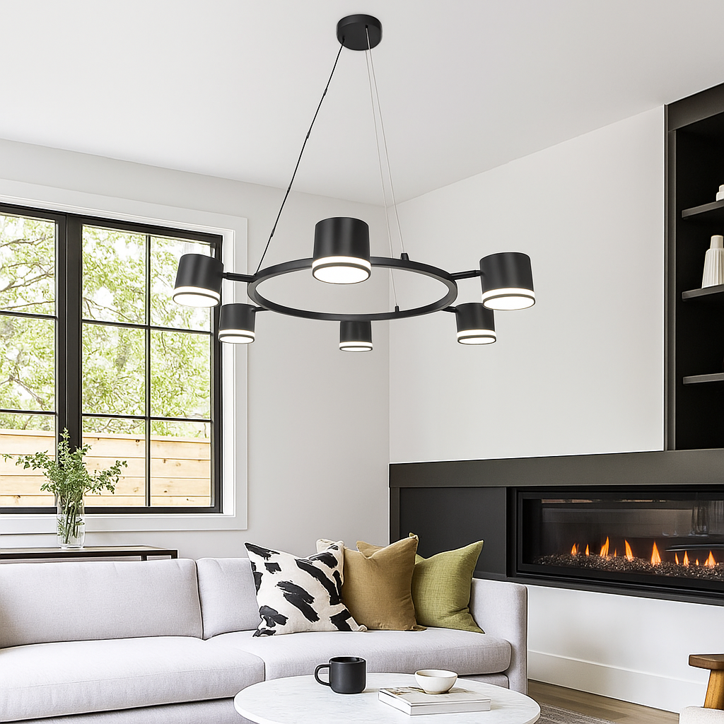 Pendul RFAN, Model DD60350-6A, 6 X Bec LED GX53, 3 Tipuri De Lumina, 72W, Negru