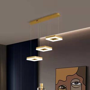 Lustra LED Tip Pendul RFAN, Model F204-3, cu Telecomanda, 3 Tipuri de Lumina, Inaltime Reglabila, 96W, Auriu