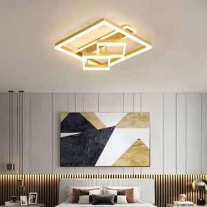 Lustra LED, cu Telecomanda, 3 Tipuri de Lumina, Intensitate Reglabila, 188W, Auriu