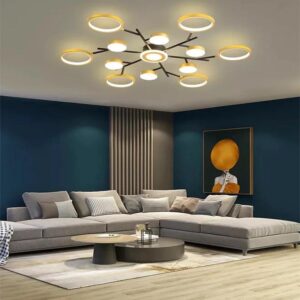 Lustra LED, cu Telecomanda, 3 Tipuri de Lumina, Intensitate Reglabila, 246W, Negru/Auriu