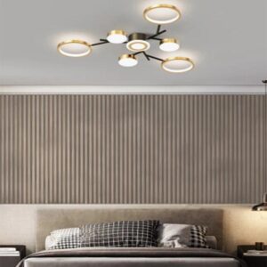 Lustra LED, cu Telecomanda, 3 Tipuri de Lumina, Intensitate Reglabila, 134W, Negru/Auriu
