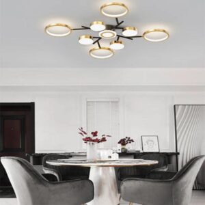Lustra LED, cu Telecomanda, 3 Tipuri de Lumina, Intensitate Reglabila, 170W, Negru/Auriu