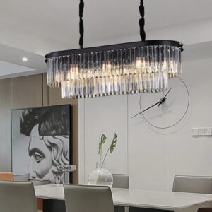 Candelabru RFAN, Model H2066/800*300, Textura Cristal, Metal, 8 x E27, Negru/Gri