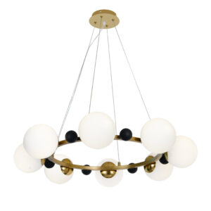 Pendul RFAN, Model F005-8, Cu 8 Abajururi, 8 x E27, Inaltime Reglabila, Auriu/Negru