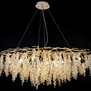 Candelabru RFAN, Model R9101/1200+550, Textura Cristal, Metal, 10 X E14, Auriu