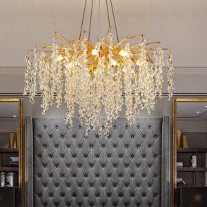 Candelabru RFAN, Model R9101/800, Textura Cristal, Metal, 8 X E14, Auriu