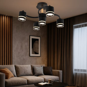 Lustra 5 X Bec LED, GX53, 3 Tipuri De Lumina, 60W, Negru