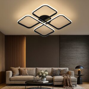 Lustra LED, cu Telecomanda, 3 Tipuri de Lumina, Intensitate Reglabila, 74W, Negru