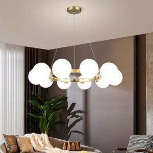 Pendul RFAN, Model 5750/10, Cu 10 Abajururi, Inaltime Reglabila, 10 x E27, Auriu/Alb