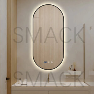 Oglinda LED si Touch, cu Functie Dezaburire si Ceas, 3 Tipuri De Lumina, Rama Negru Mat, 50 x 100 cm, J180-50100 Smack