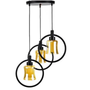 Pendul RFAN, Model 7438-3, cu Abajur, 3 x E27, Inaltime Reglabila, Negru